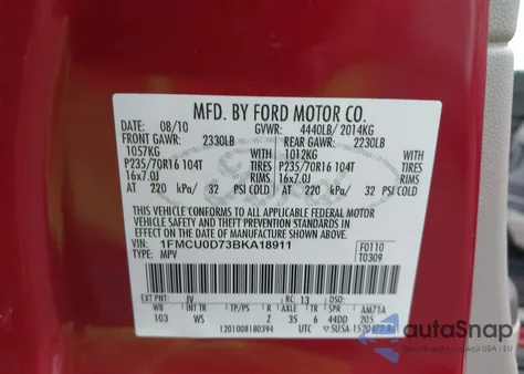 2011 Ford Escape Xlt из США, поврежденный, VIN 1FMCU0D73BKA18911